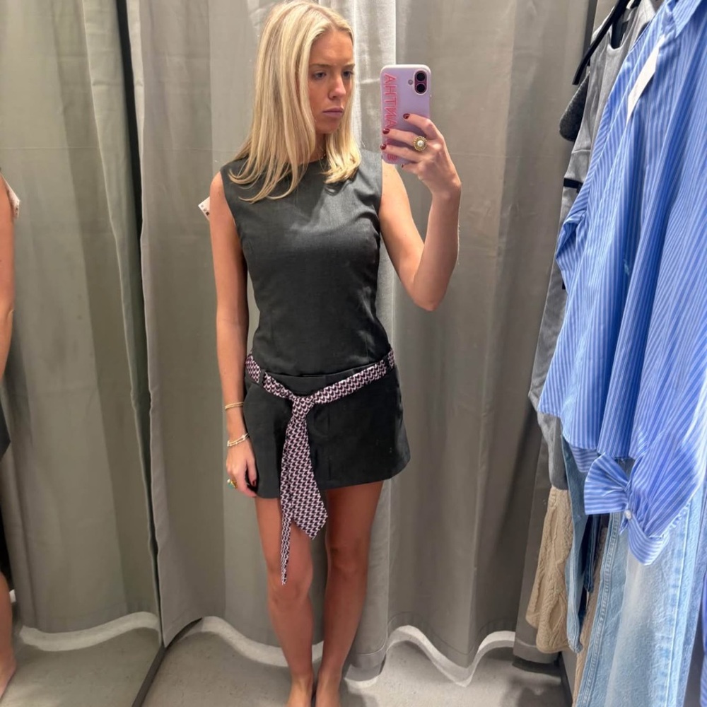Zara Black Mini Dress with Purple Belt